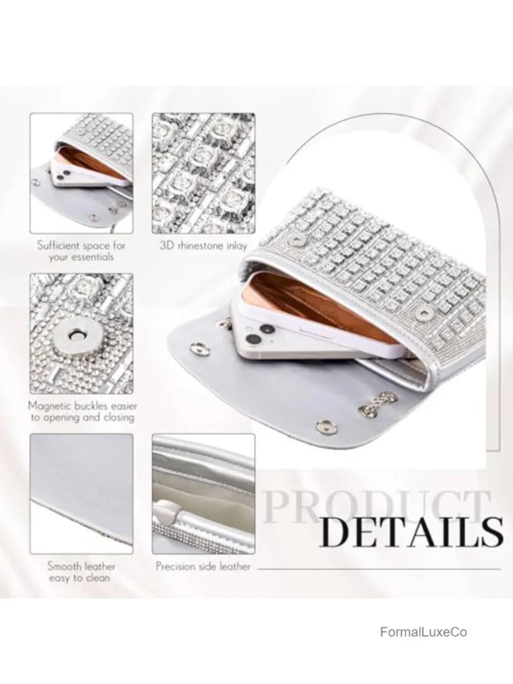 Rhinestone Clutch and Jewelry Set for Women Evening Wedding Formal